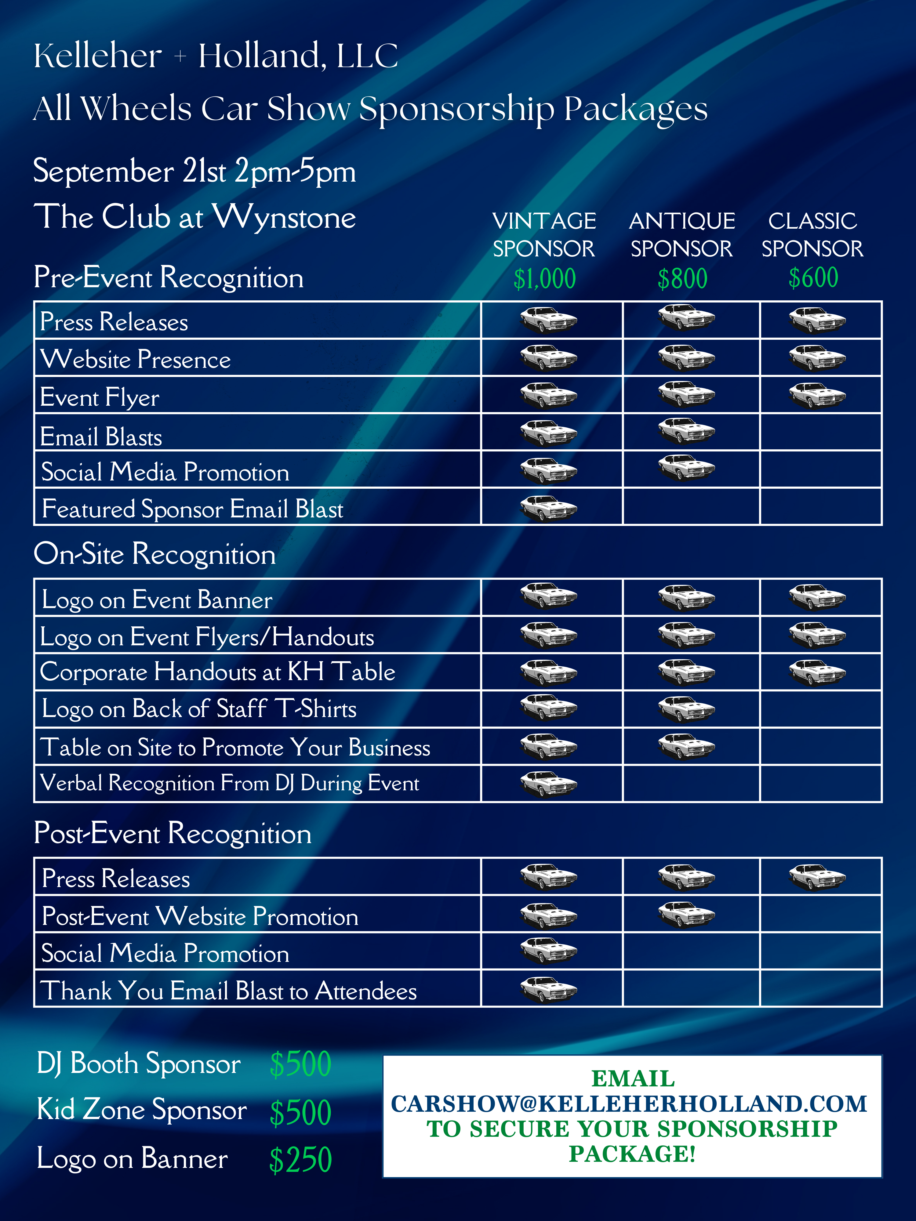 All wheels car show sponsorship packages 